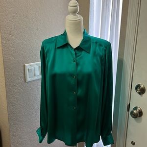 Satin jewel tone green/blue blouse
